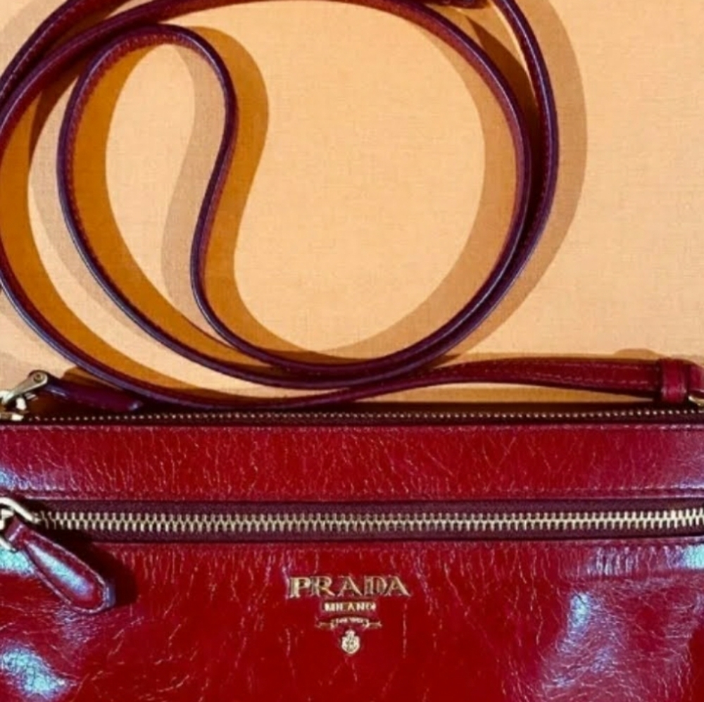 Prada red leather shoulder purse